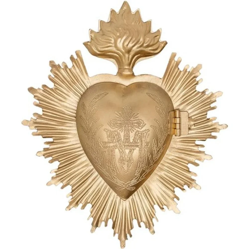 Sacred Heart, Metal Heart Milagro, Gold Heart Box, Ornament